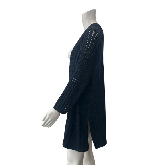 $264 Cotton by Autumn Cashmere Navy Black Open Knit Cardigan Sweater size Small - Picture 6 of 7